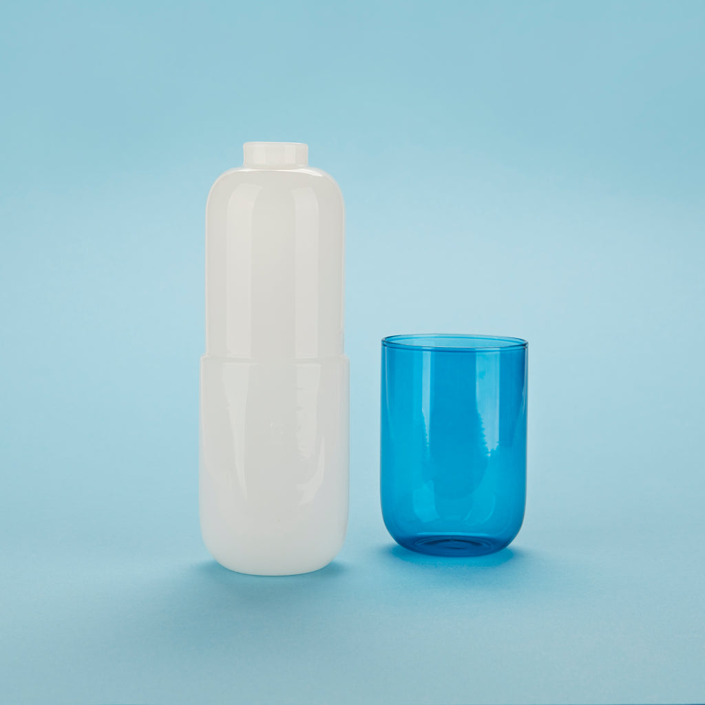 Water Pill Bottle and Drinking Glass