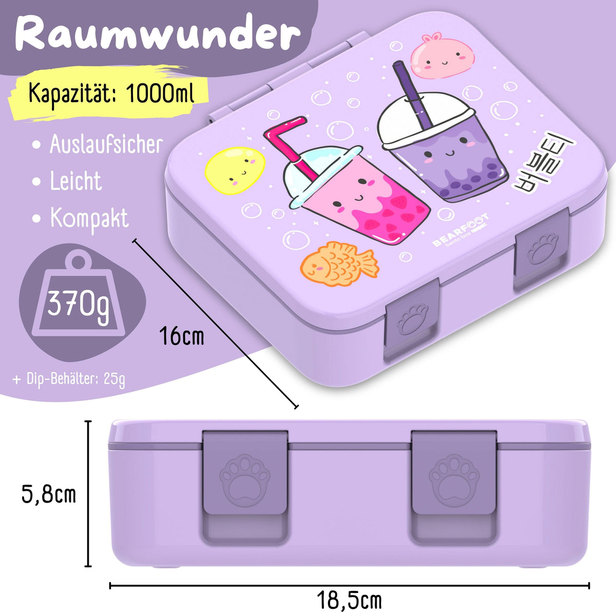 Brotdose mit Fächern, leicht & auslaufsicher-BubbleTea lila