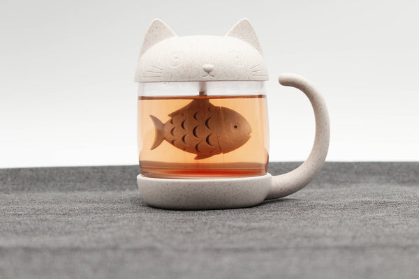 Katzen-Teetasse mit Fisch-Tee-Ei