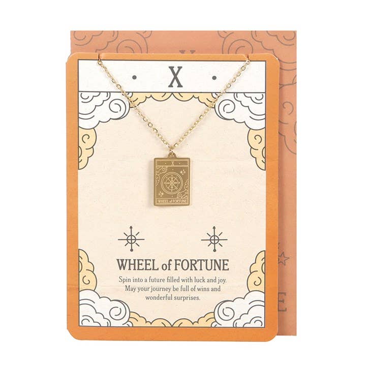 Colar vintage com carta de tarot: A Roda da Fortuna