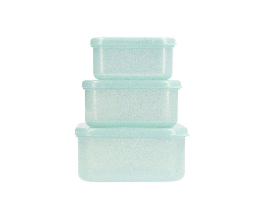 3 Aqua Turquoise Glitter Lunch Boxes