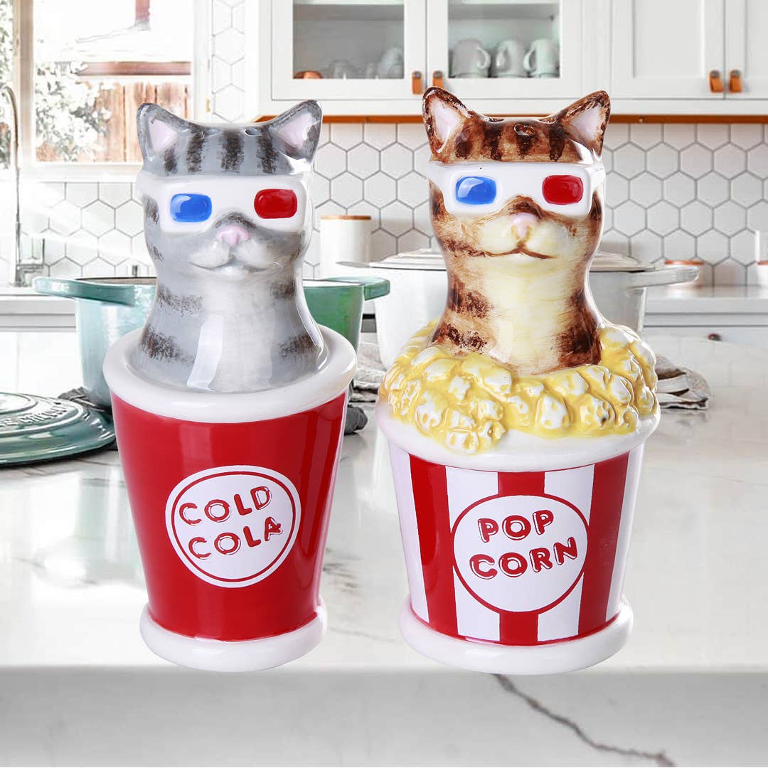 Juego de salero y pimentero de cerámica 3D con gatitos