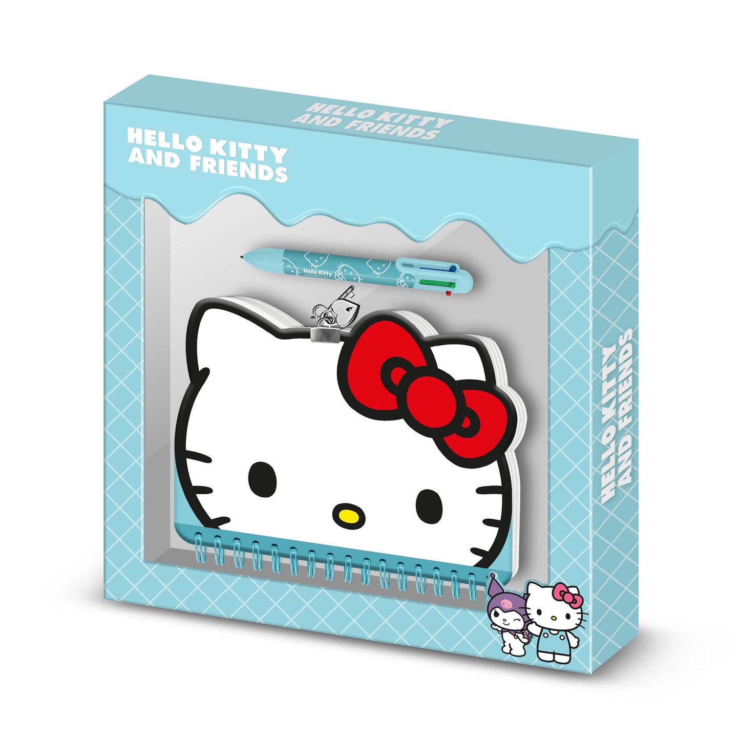 Paquete de caras de Hello Kitty Kawaii Journal + bolígrafo de 6 colores