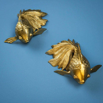 Goldfish wall decoration, gold-colored aluminum, 27 x 17 x 12 cm