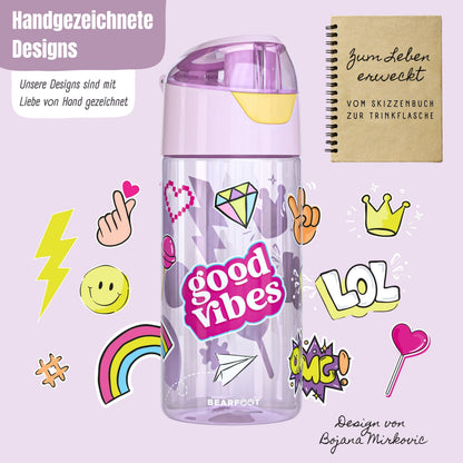 Trinkflasche Kinder, leichte Wasserflasche - Sticker lila