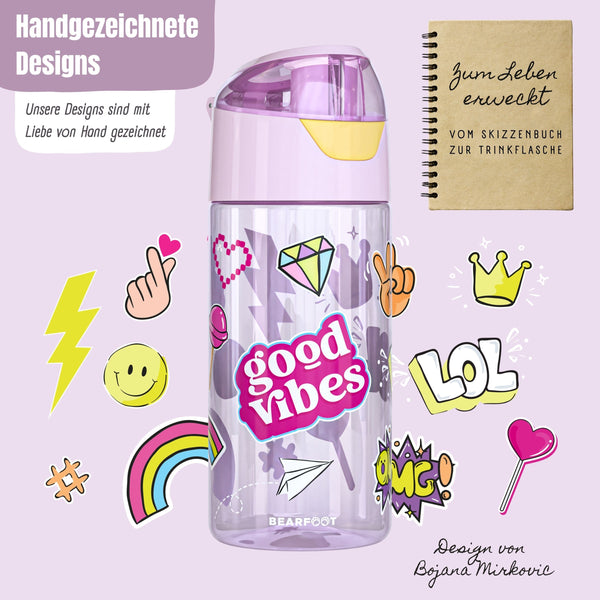 Trinkflasche Kinder, leichte Wasserflasche - Sticker lila