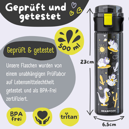 Children's drinking bottle, 500ml, lightweight - Dinosaurs-black