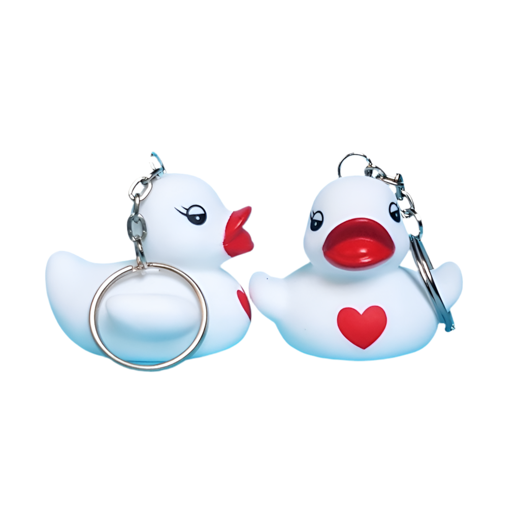 White Duck Red Heart Keychain