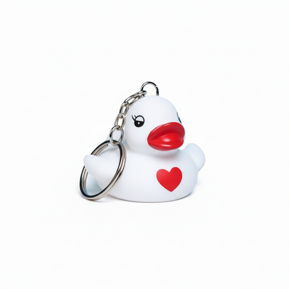 White Duck Red Heart Keychain