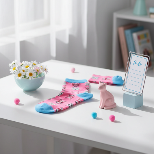 Calcetines de gato rosa con gafas