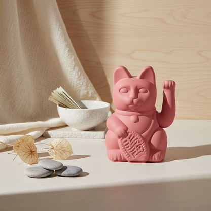 Gato de la suerte con frutos rojos