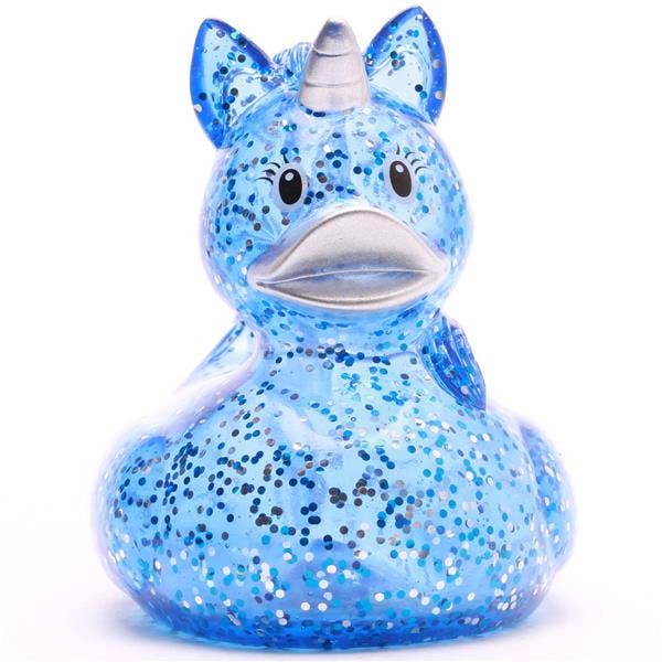 Blauwe glitter eenhoorn eend