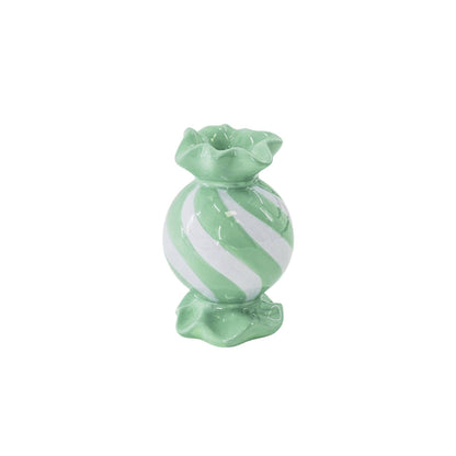 Portacandele rotondo a forma di caramella mou - Ceramica - Menta/Lilla - 8,5x8,5x13 cm