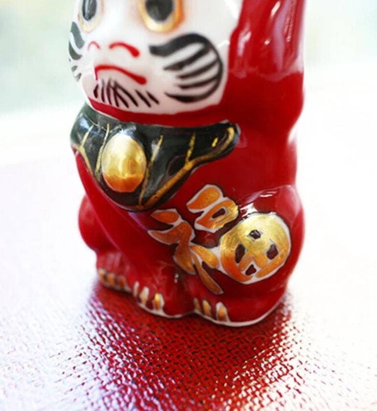 Daruma Lucky Cat Earthenware Figurine