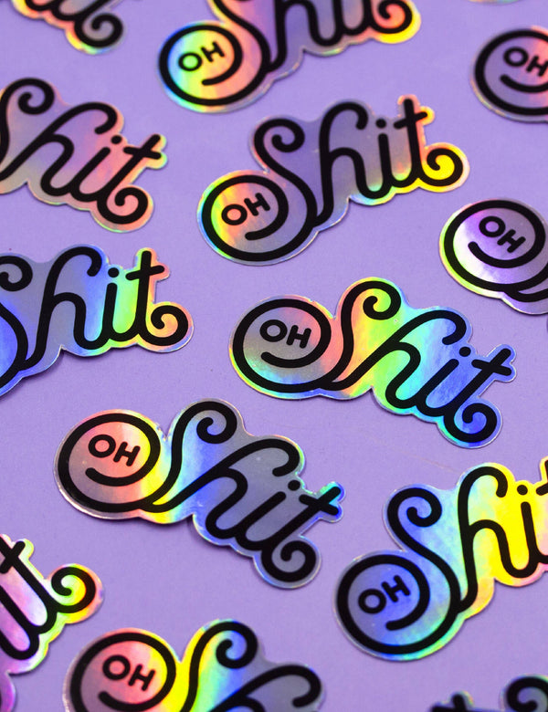 Autocollant en vinyle – holographique arc-en-ciel "Oh Shit" insultant | Joanna Behar – vue 2