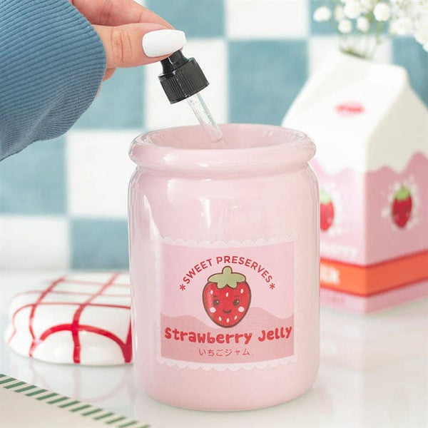 Brûleur d'huile et chauffe-cire en forme de pot de gelée de fraise