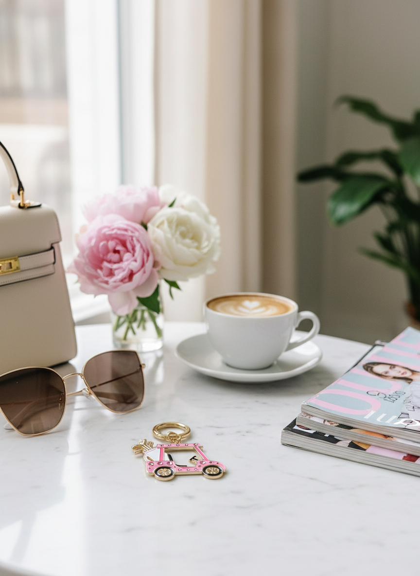 Llavero de carrito de golf, color rosa