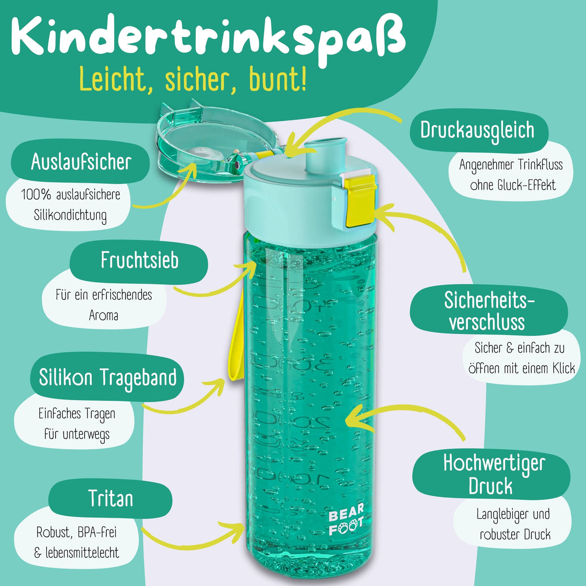 Trinkflasche Kinder, 500ml, leicht - Logo-mint