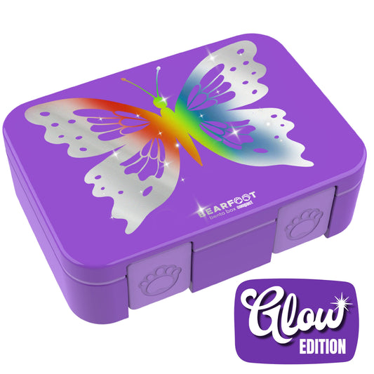 Brotdose mit Fächern, auslaufsicher - Schmetterling GLOW