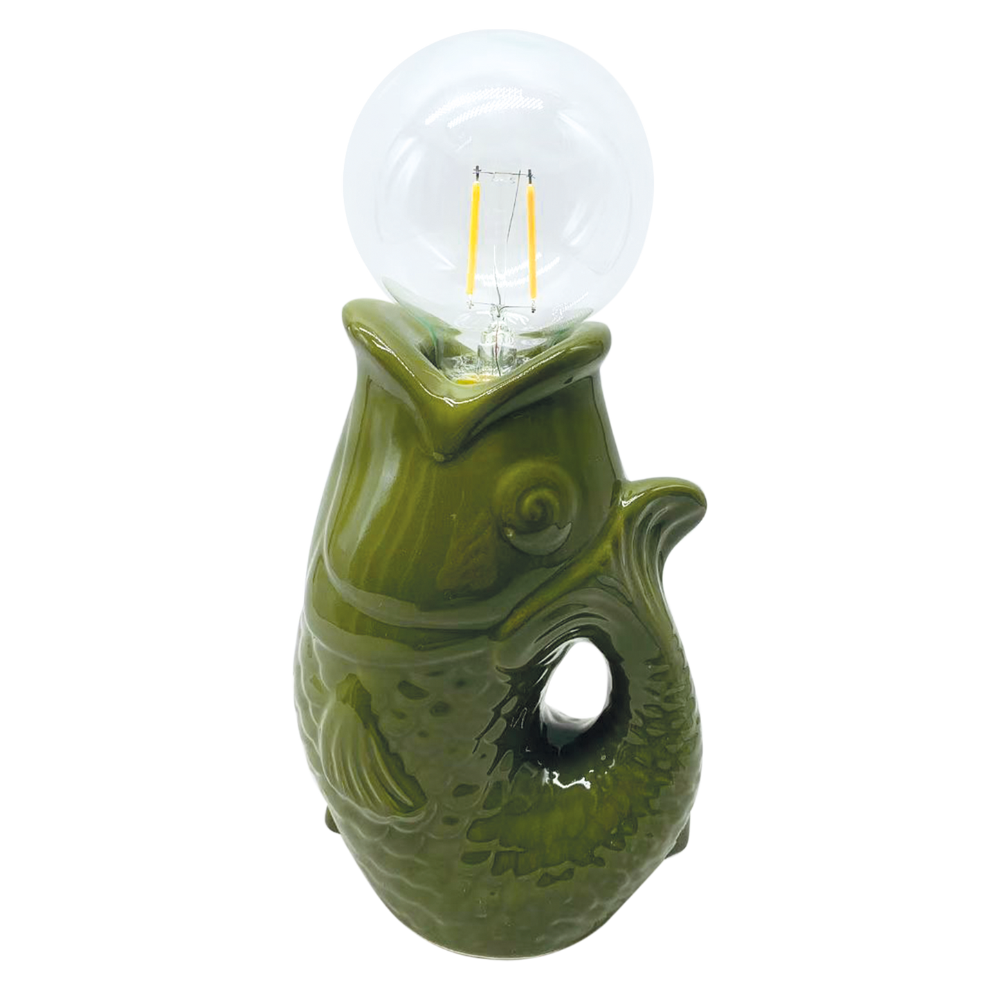 Déco LED poisson kaki à piles L13,5 P8,2 H27cm