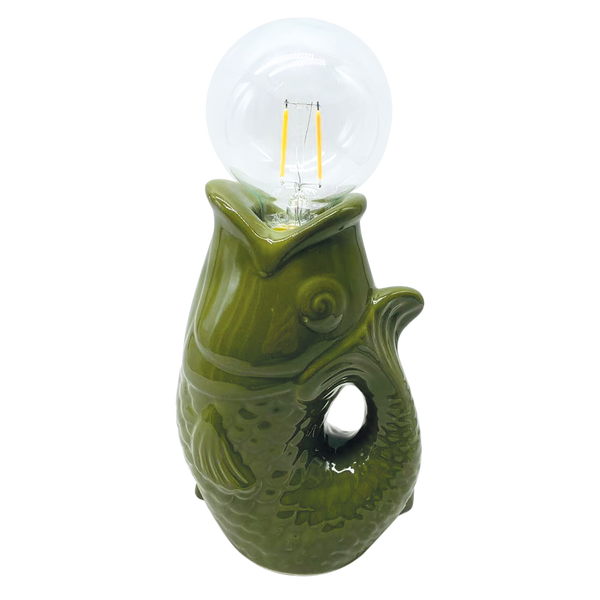 Déco LED poisson kaki à piles L13,5 P8,2 H27cm