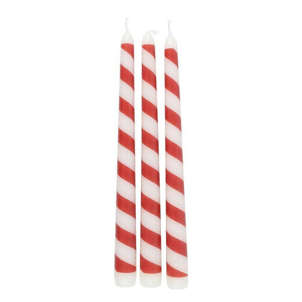 Ensemble de 3 bougies effilées de Noël à rayures de sucre d'orge
