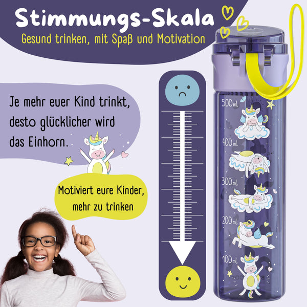 Trinkflasche Kinder, 500ml, leichte Wasserflasche - Einhorn