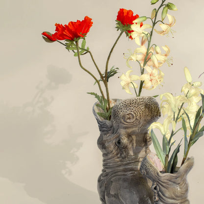 Jarrón de hipopótamo grande Hipopótamos hambrientos