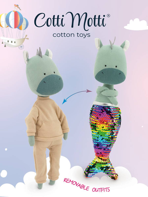 Peluche Andy el Dragón: Conjunto de traje beige y cola de sirena - 29 cm