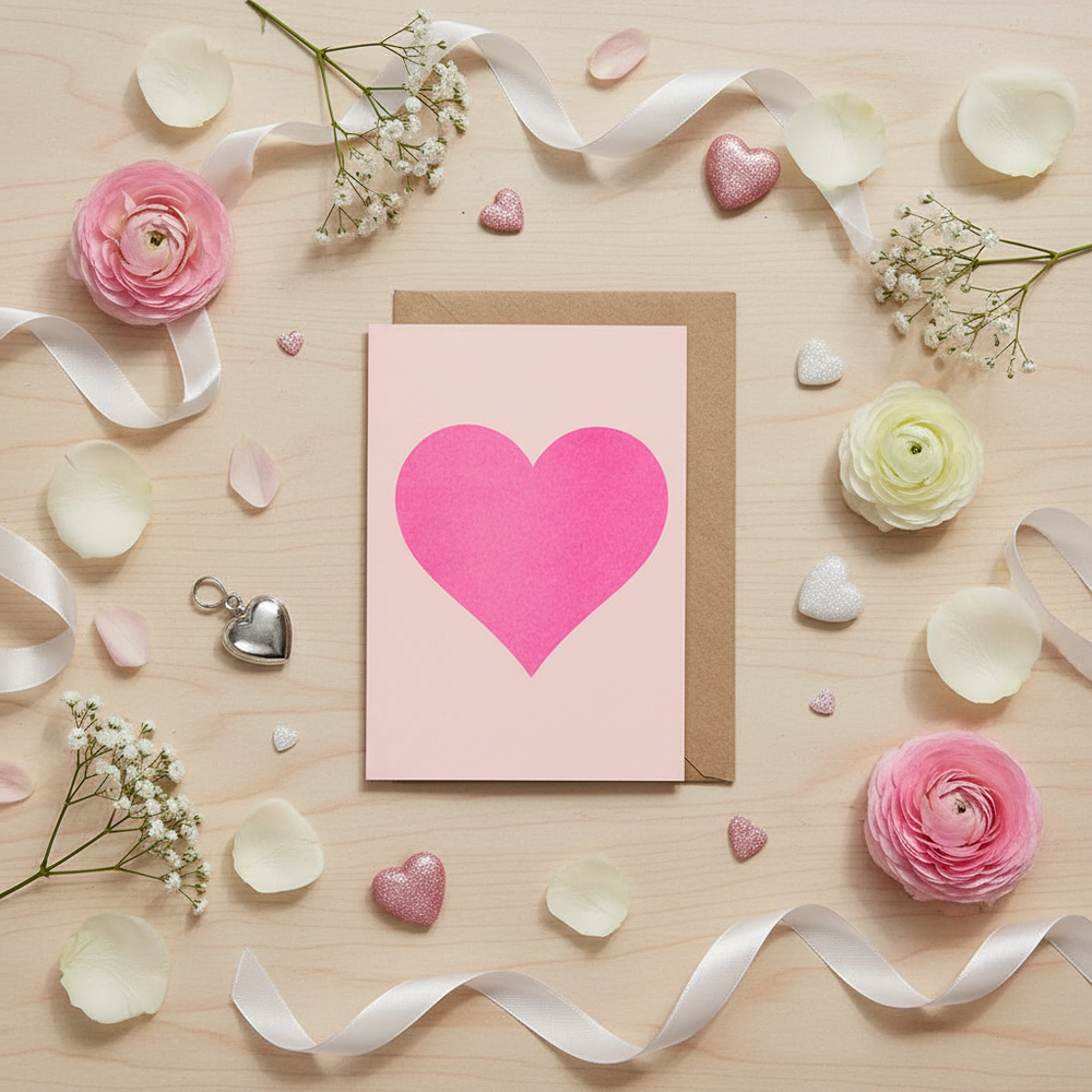 Carte St Valentin - Cœur Rose