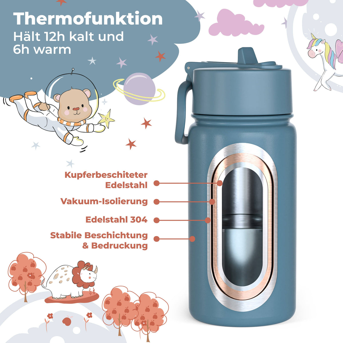 Thermo Kinder Trinkflasche Edelstahl - Traktor