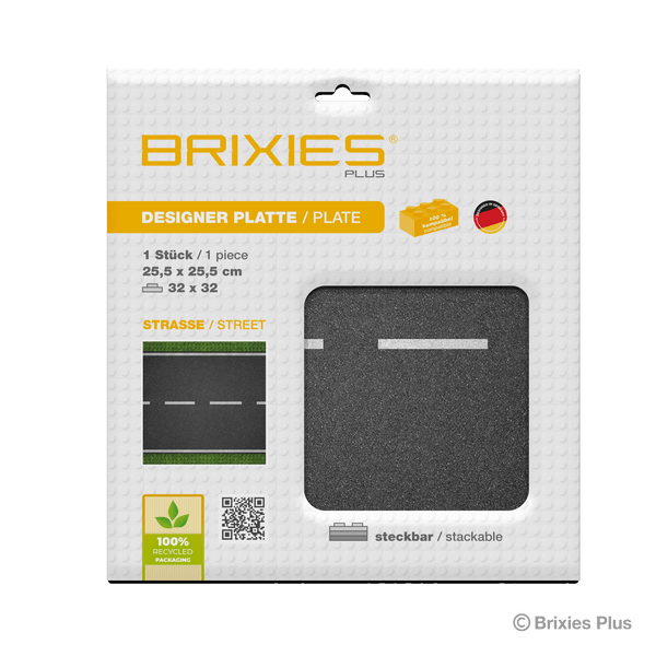 BRIXIES Plus Designer Platte Straße Gerade 32 x 32 Noppen