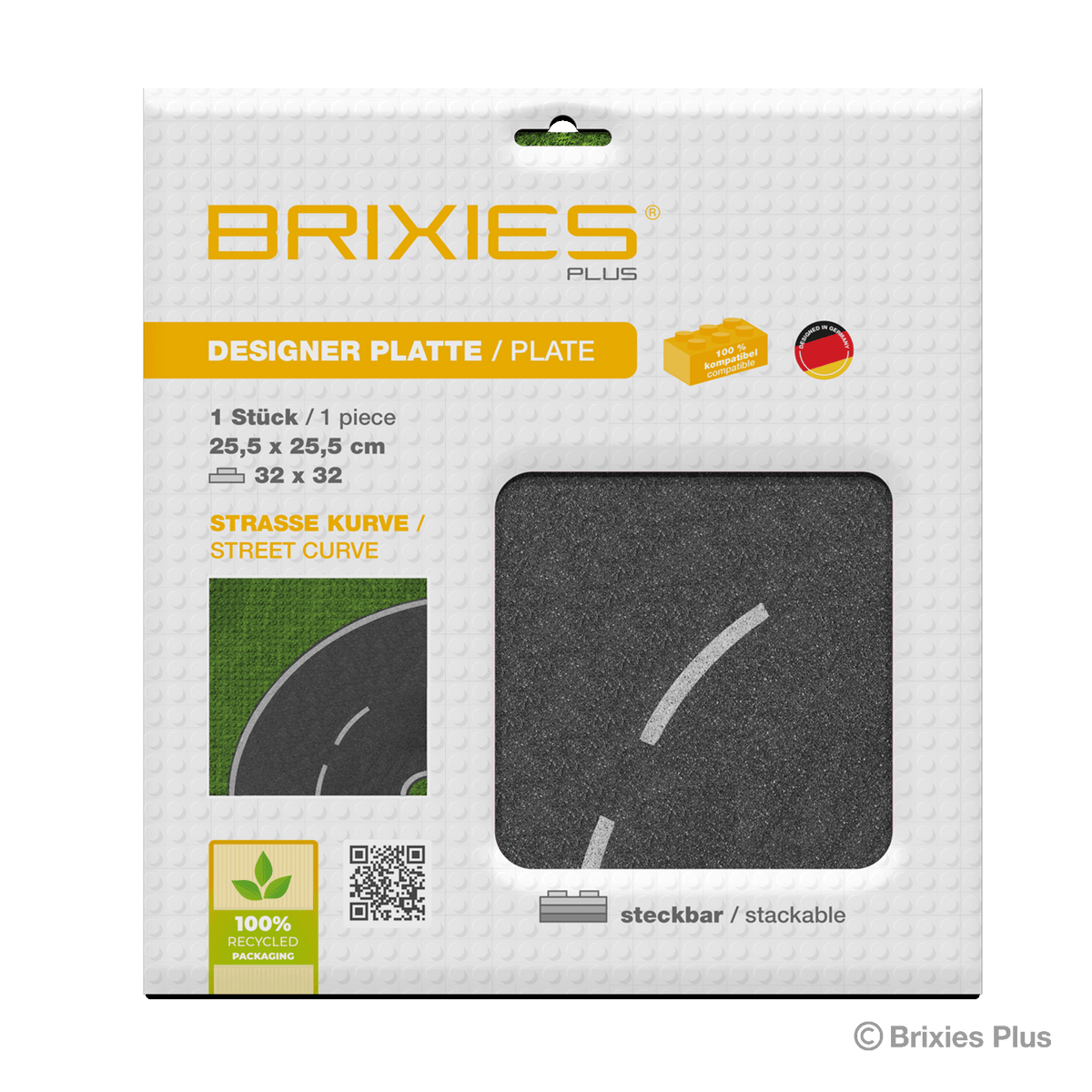 BRIXIES Plus Designer Platte Staße Kurve 32 x 32 Noppen