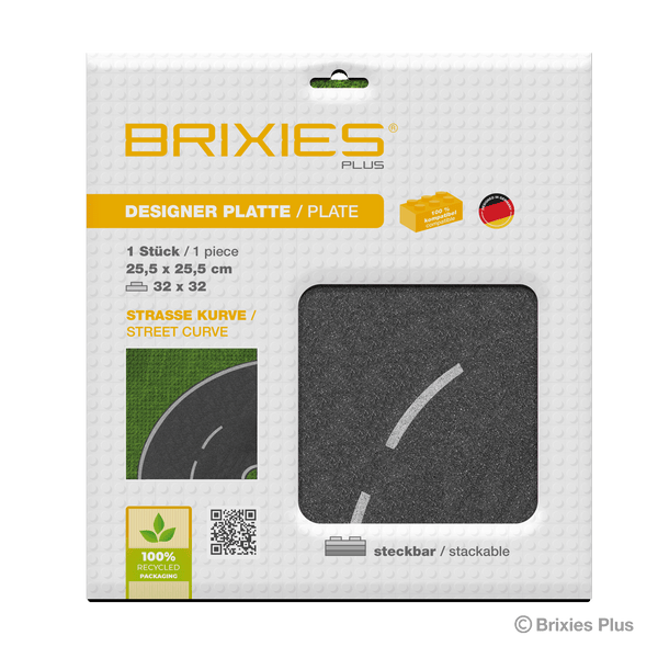 BRIXIES Plus Designer Platte Staße Kurve 32 x 32 Noppen