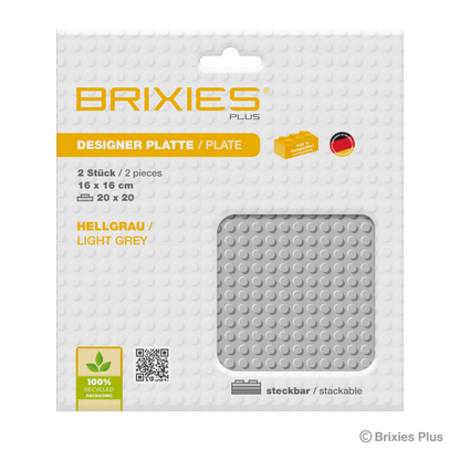 BRIXIES Plus Basis Platte Hellgrau 20 x 20 Noppen Doppelpack