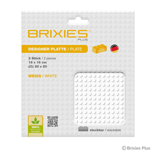 BRIXIES Plus Basis Platte Weiß 20 x 20 Noppen Doppelpack