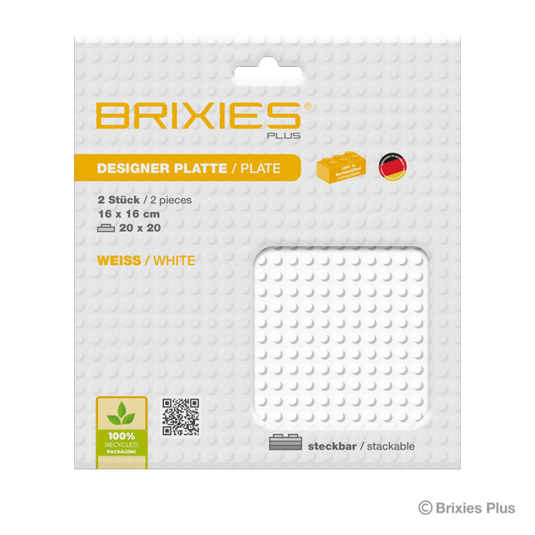 BRIXIES Plus Basis Platte Weiß 20 x 20 Noppen Doppelpack