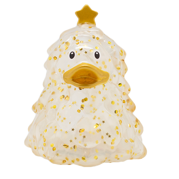Pato de árbol de Navidad con purpurina dorada