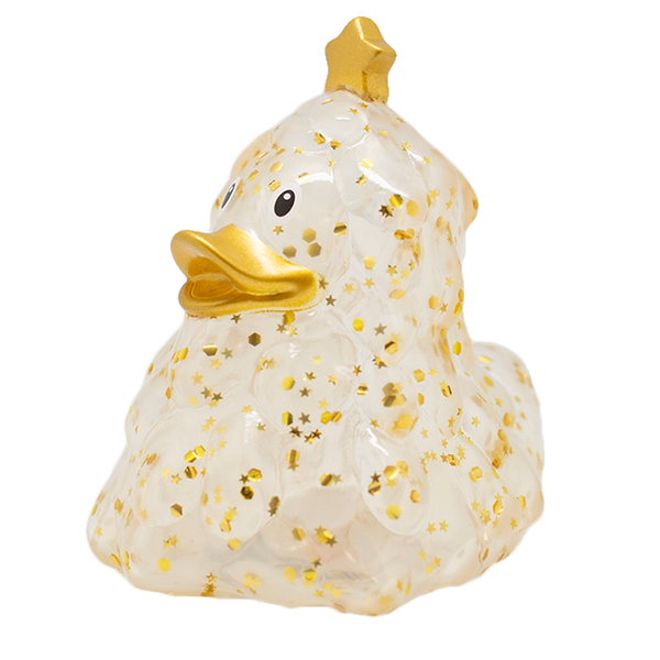 Pato de árbol de Navidad con purpurina dorada