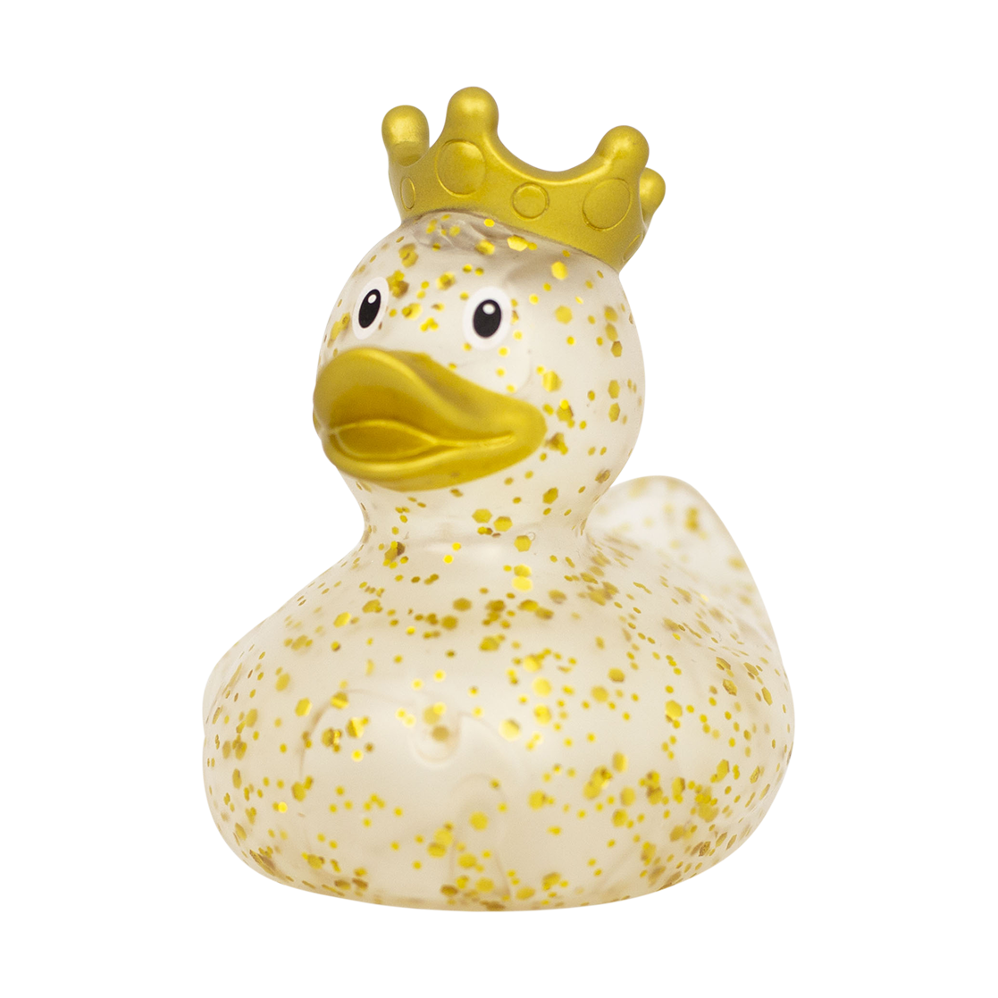 Pato con corona de purpurina dorada