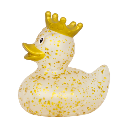 Pato con corona de purpurina dorada