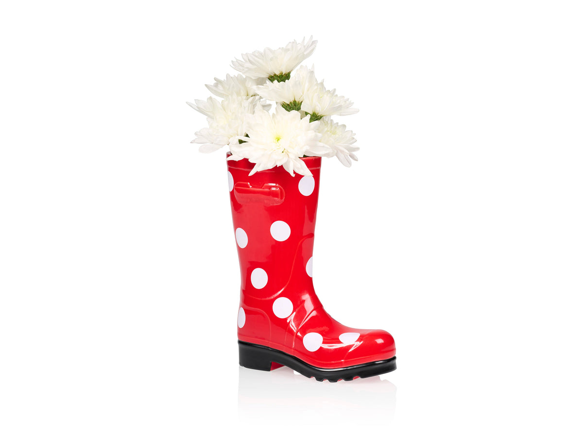 Vase Botte Wellington à Pois Rouge