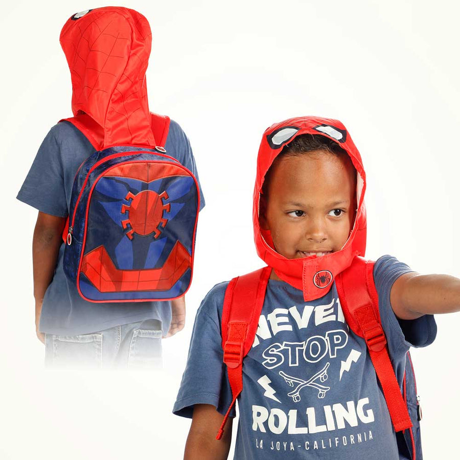 Sac à dos rouge pour enfants Marvel Spiderman avec capuche costume intégrée