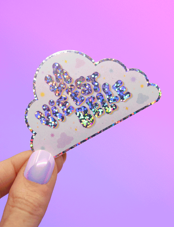 Lettrage – nuage la vie est belle Autocollant à paillettes | Joanna Behar – vue 1