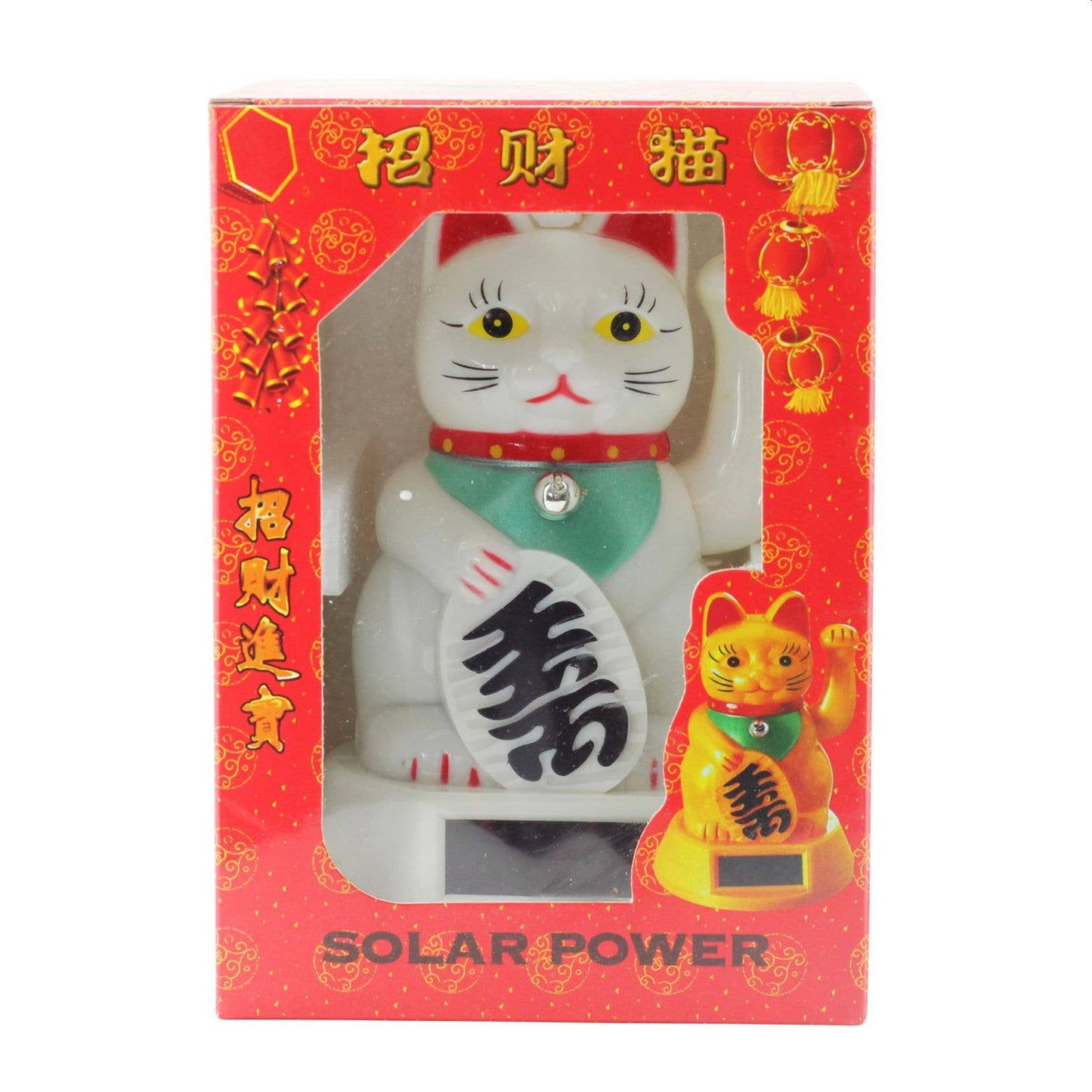Chat chanceux solaire blanc 12cm