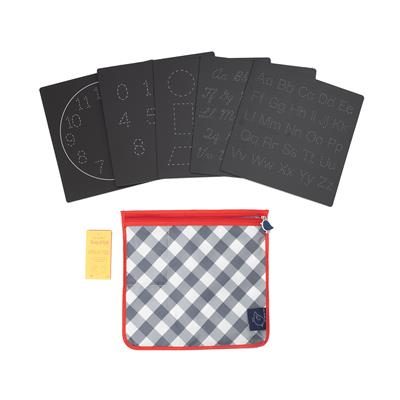 Jaq Jaq Bird: TABLEAU NOIR LETTRES 20x20cm, avec crayons de couleur et pochette de voyage, 3+