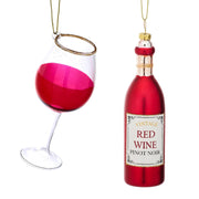 Boule de Noël Bouteille de Vin Rouge et Verre