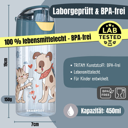 Trinkflasche Kinder leichte Wasserflasche - Hund & Katze blau