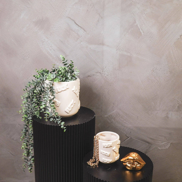 Vaso - 'FUCK' - Ceramica - Beige - 11x11x11,5cm