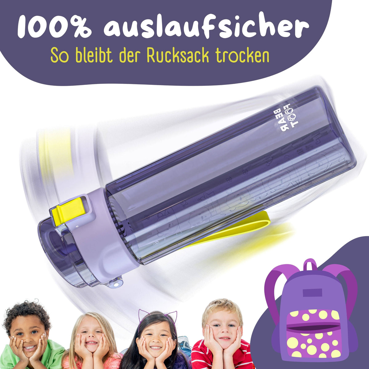 Trinkflasche Kinder, 500ml, leicht - Logo-lila